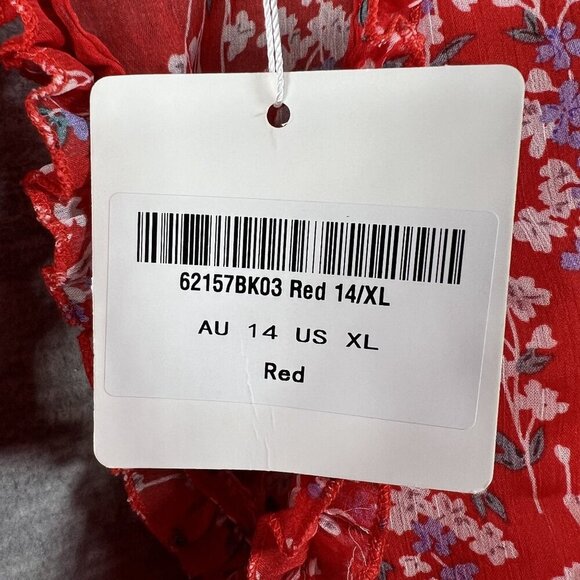Selfie XL NWT Floral Open Back Ruffle Chiffon Dress Red Long Sleeve Deep V Neck - Picture 15 of 16